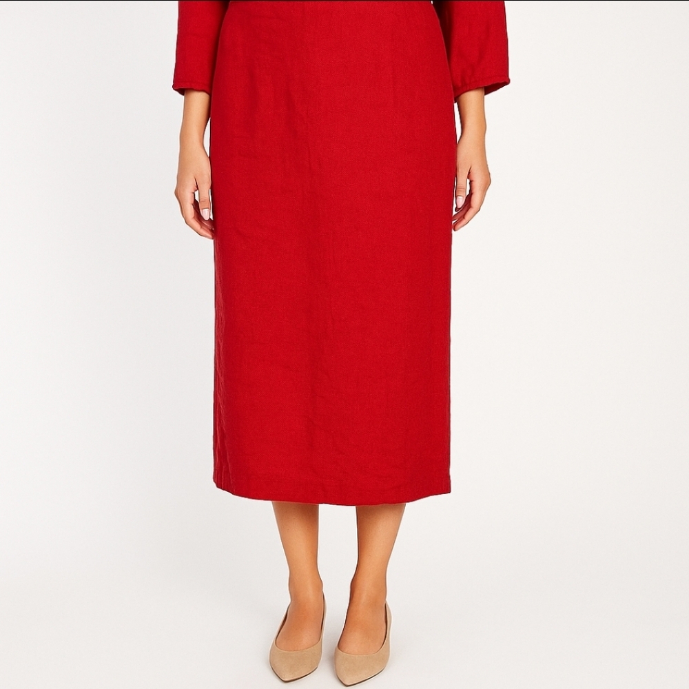 Michele Tomato Red Linen Vintage Classic Skirt Sz 16